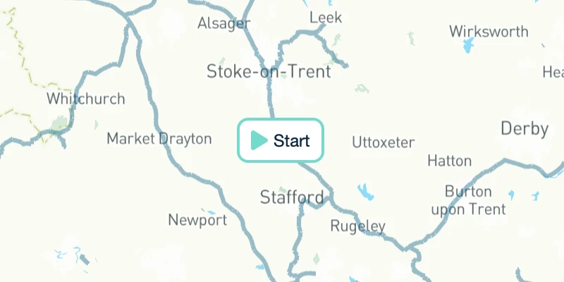 Map of routes from Stone, Staffordshire