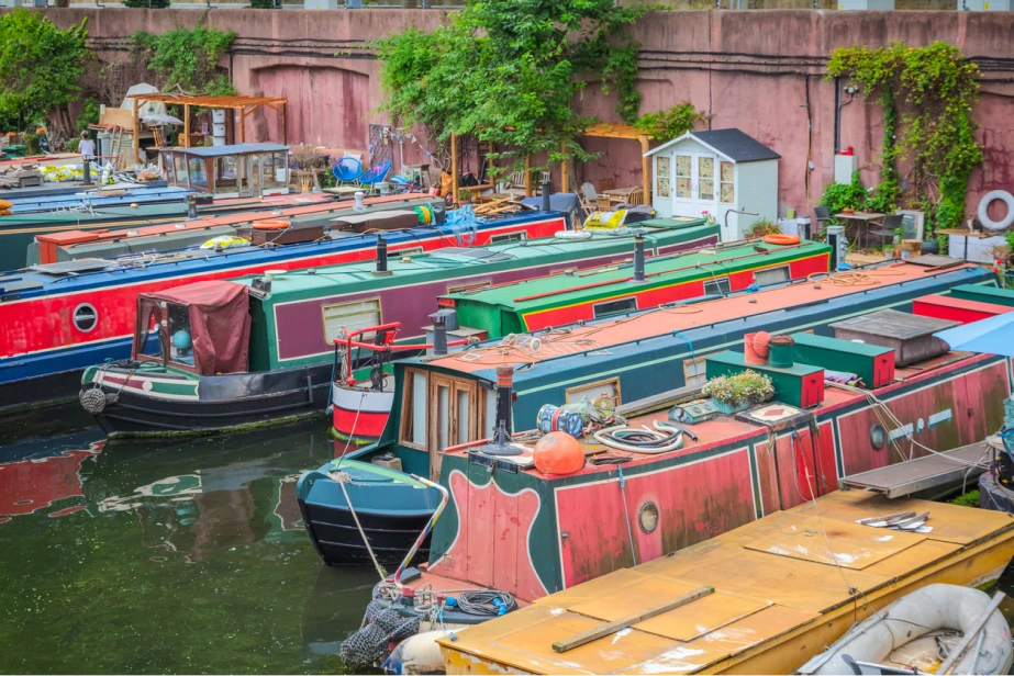 Moored narrowboats