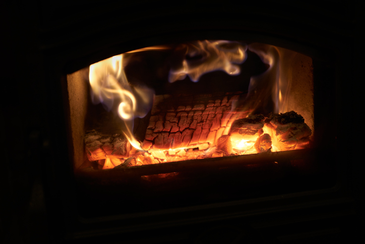 Solid fuel stove on boat to keep warm during the winter