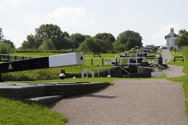 A view from the bottom of foxton locks, a potential highlight for a narrowboat holiday in the east midlands