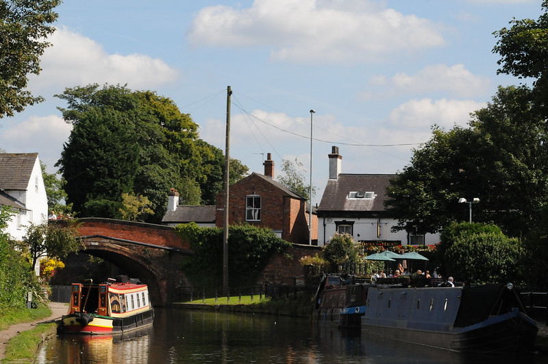 Narrowboats Moored near pub at Lymm on the bridgewater canal.