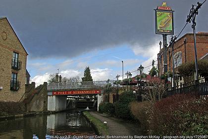 Bridge 142 with a colourful sign "Port Of Berhamsted"