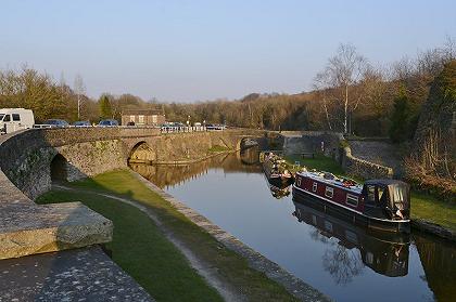 Narrowboats moored at bugsworth basin